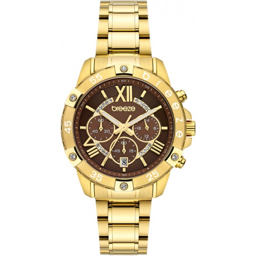 BREEZE Spectacolo Crystals Gold Stainless Steel Bracelet Chronograph 212441.8